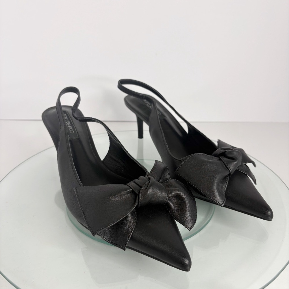 Tony Bianco Delilah Slingback Heels Black Leather Bow Pointed Toe Pumps Size 8